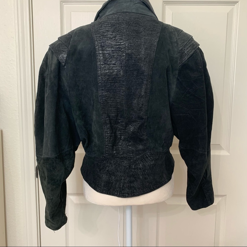 Vtg 80s Black Leather Jacket, Puff Sleeves, Sz S - Picture 5 of 13